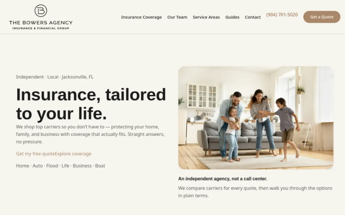 The Bowers Agency website on desktop