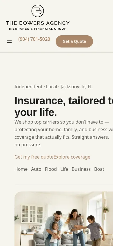 The Bowers Agency website on mobile